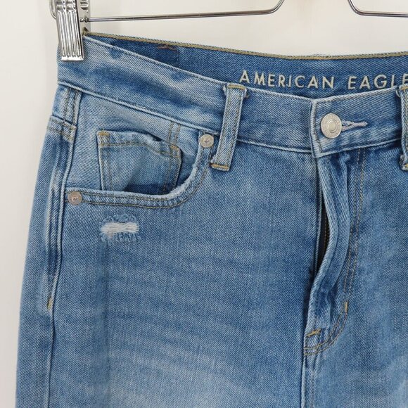 American Eagle Womens 4 Mom Jeans Blue Distressed Destroyed Denim Pants Cotton - Picture 3 of 14